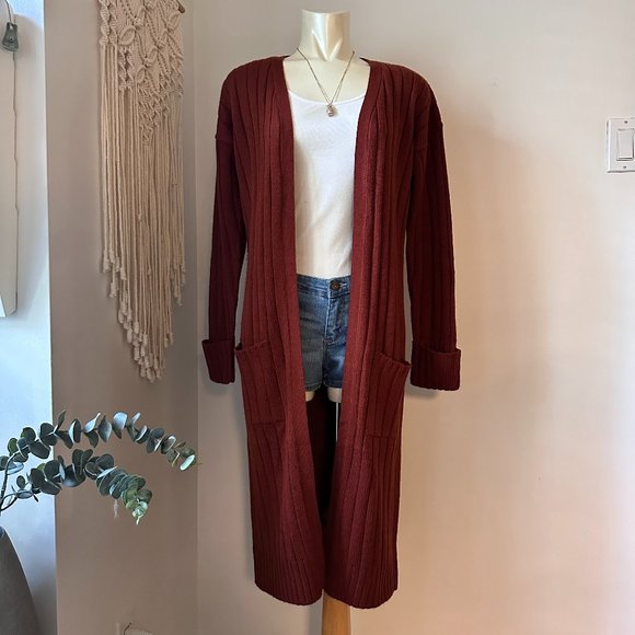 Pink Rose Red Brown Long cardigan - Picture 1 of 10